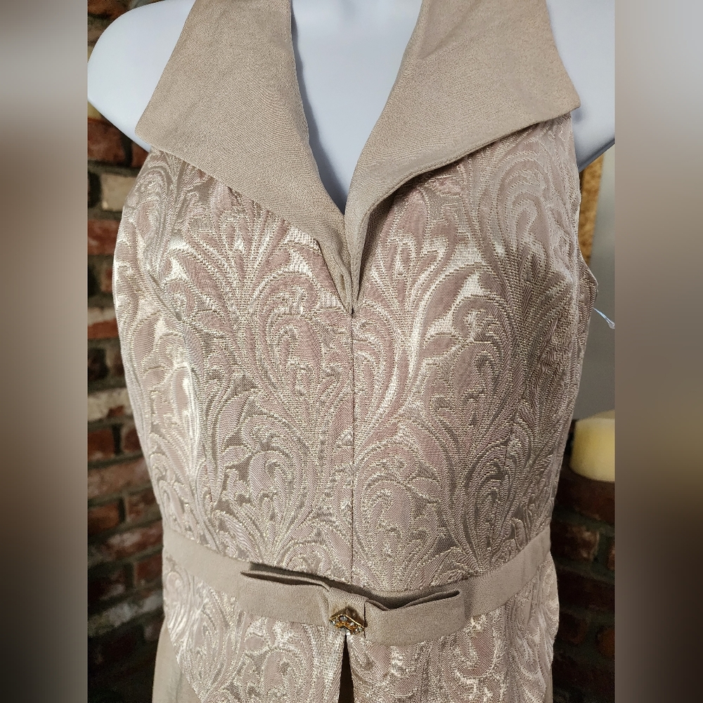 Vintage Aspeed Brocade Halter Maxi Dress Beige & Gold Evening Gown with Rhines - Picture 6 of 14